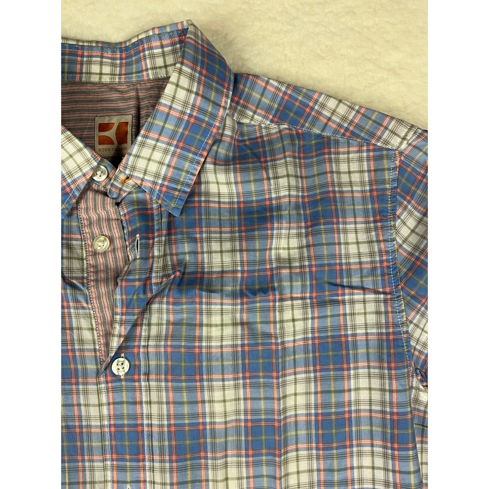 BOSS Orange Men's Plaid Long Sleeve Button‎ Up Shirt Size Medium Blue Red